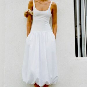 J CREW Fitted Knit Dress with Poplin Skirt In White Bubble Hem Midi Dres…